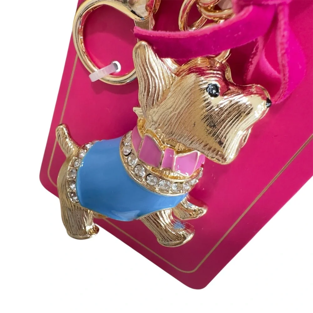 NEW Juicy Couture Scottie Dog Keychain Blue Enamel Pink Bow‎ Rhinestone